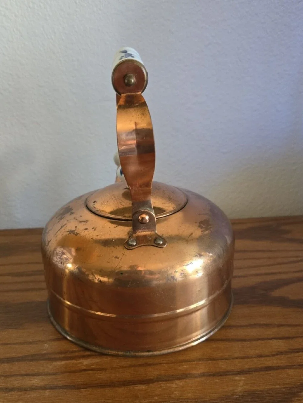 Vintage O.D. I Pure Copper Kettle with Porcelain Handle and Knob Tote 11